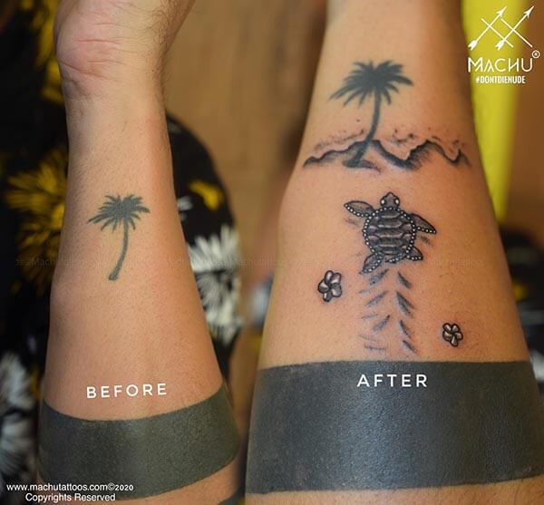 Can you cover up an old tattoo sleeve with new tattoos or will the old  tattoos always show through? - Quora